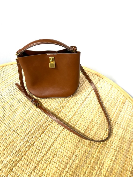 Mango Handbags - Mango Padlock Detail Mini Shopper Bag cognac Brown vegan shoulder strap - FLAWED